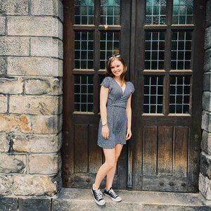 BRANDY MELVILLE NAVY WRAP DRESS WITH WHITE FLOWERS